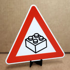 Brick Warning Sign | 3D Printed Triangle Caution Sign with Free Display Stand | Builder Decor | 7" x 6"