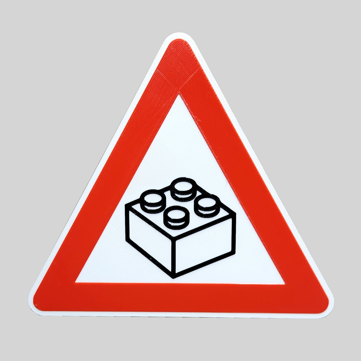 Brick Warning Sign | 3D Printed Triangle Caution Sign with Free Display Stand | Builder Decor | 7" x 6"