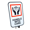 Handle With Care 3D Printed Sign with Brick Graphic | Funny Builder Decor | Includes Display Stand