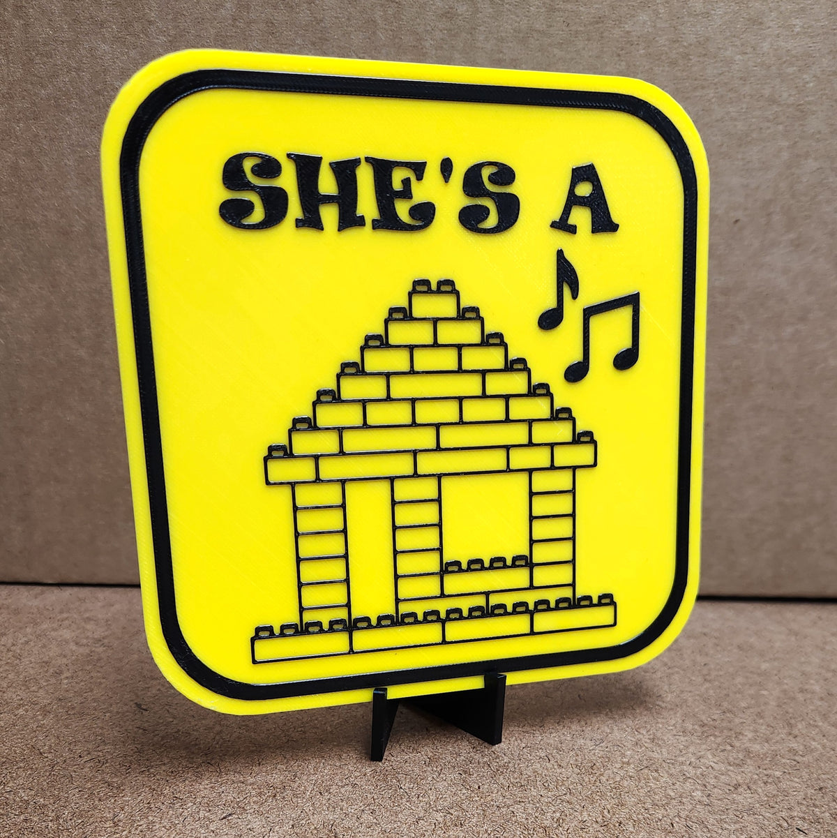 She's a... Brick House Sign | Funny 3D Printed Builder Decor | 5" x 5"