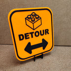 Detour Sign | Funny 3D Printed Builder Warning Sign with Brick Graphic | Construction Style Decor