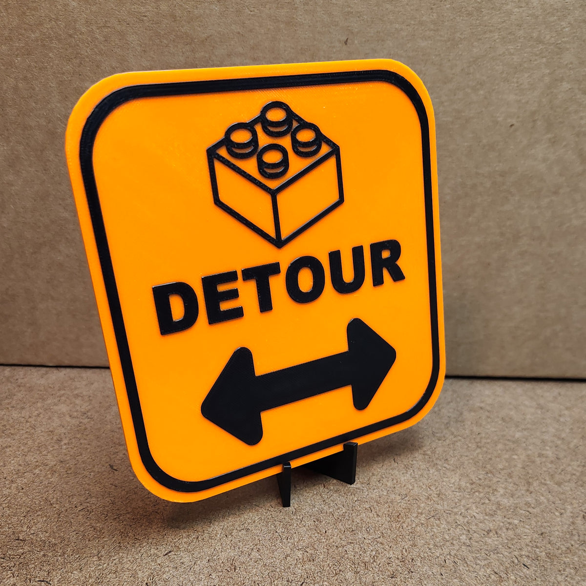 Detour Sign | Funny 3D Printed Builder Warning Sign with Brick Graphic | Construction Style Decor
